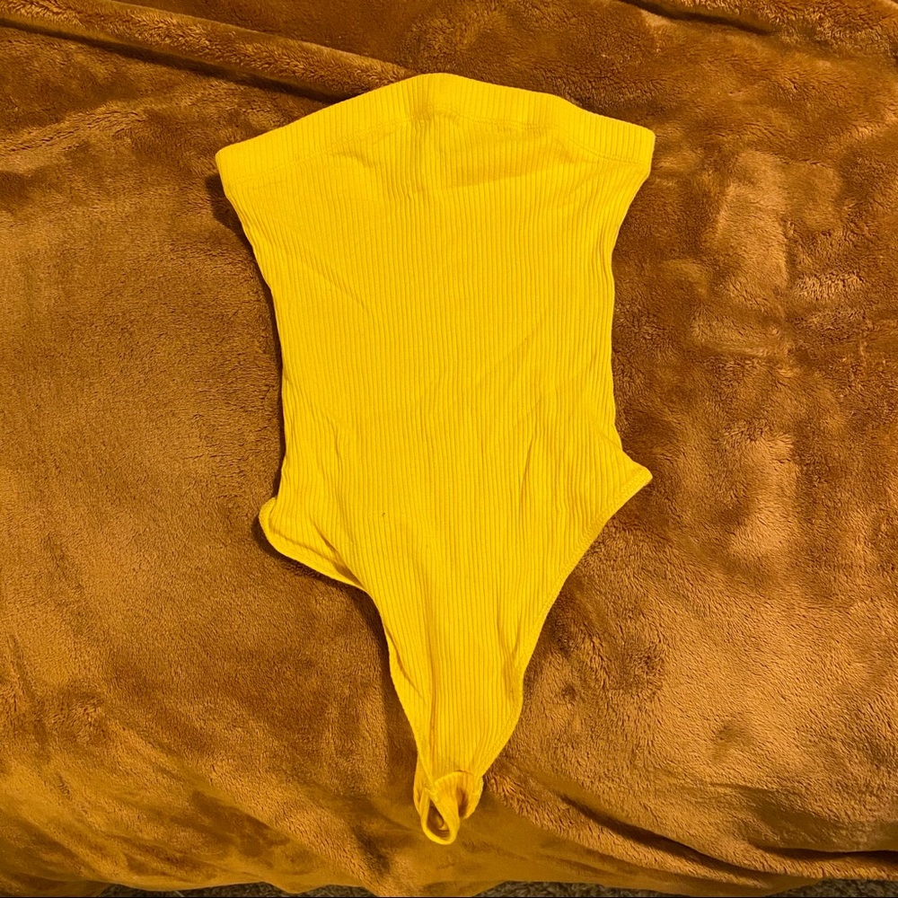 Yellow ribbed tube body suit Urban Outfitters